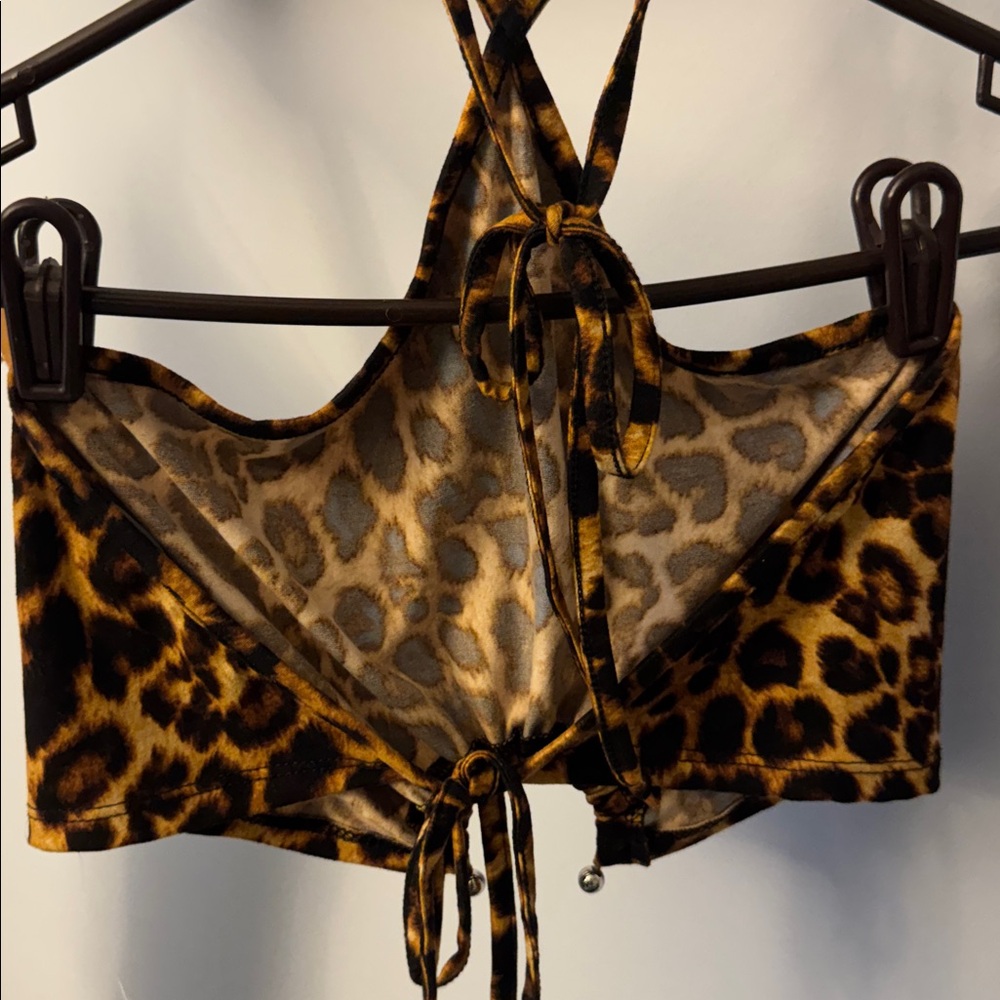 Fashion Nova Animal Print halter crop with miniskirt - Picture 4 of 9